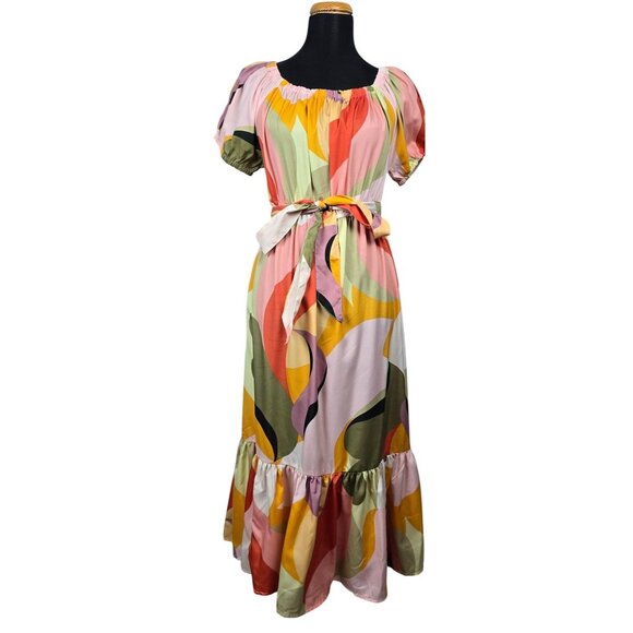 Wishing Waves Abstract Maxi Dress with Belt Size 1X - Picture 2 of 5